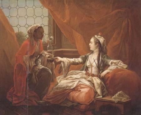 LOO, Carle van Une Sultane Prenant le cafe que lui presente une negresse (mk32) oil painting image